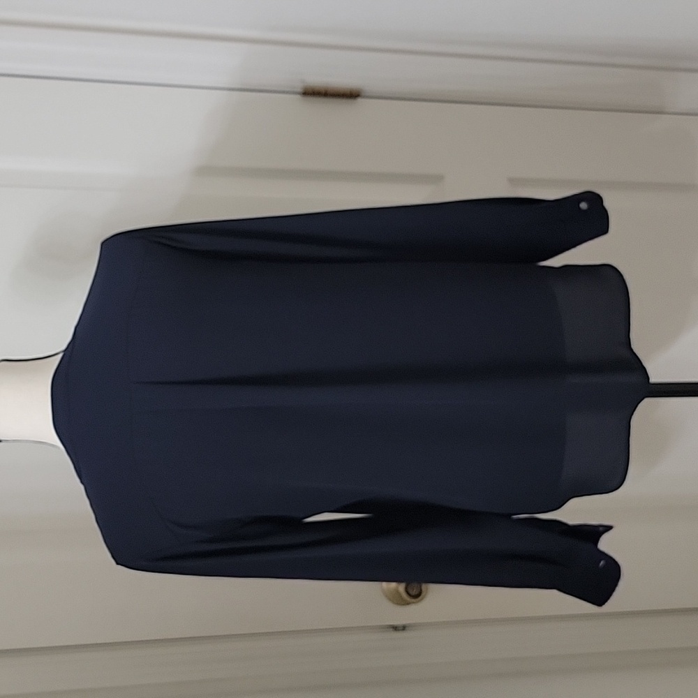 Banana Republic Size S Navy Blue V-Neck w/ Ruffle Front Blouse, Exc. Used Cond. - Picture 5 of 12